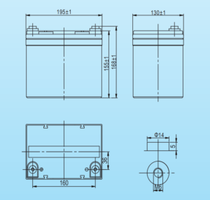 Kích thước Ắc quy Vision 6FM33-X 12V – 33Ah