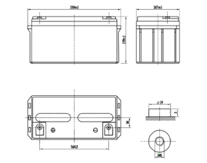 Kích thước Ắc quy Vision 6FM65E-X 12V-65Ah