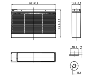 Kích thước Bình Ắc quy Vision CT12-160X 12V-160Ah