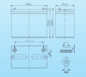 Kích thước ắc quy Vision Model 6FM100D-X