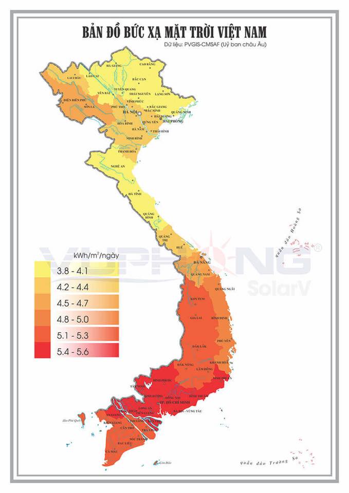 Bản đồ bức xạ năng lượng mặt trời- Lắp đặt hệ thống năng lượng mặt trời Dakia