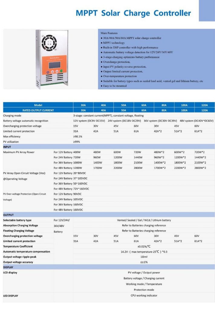 Bộ sạc năng lượng mặt trời MPPT MSBS3-50A 12V 24V 36V 48VDC 1