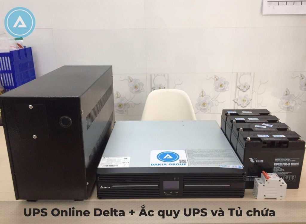 Bộ Lưu Điện Online Delta + 4 Bình ắc quy UPS và Tủ chứa