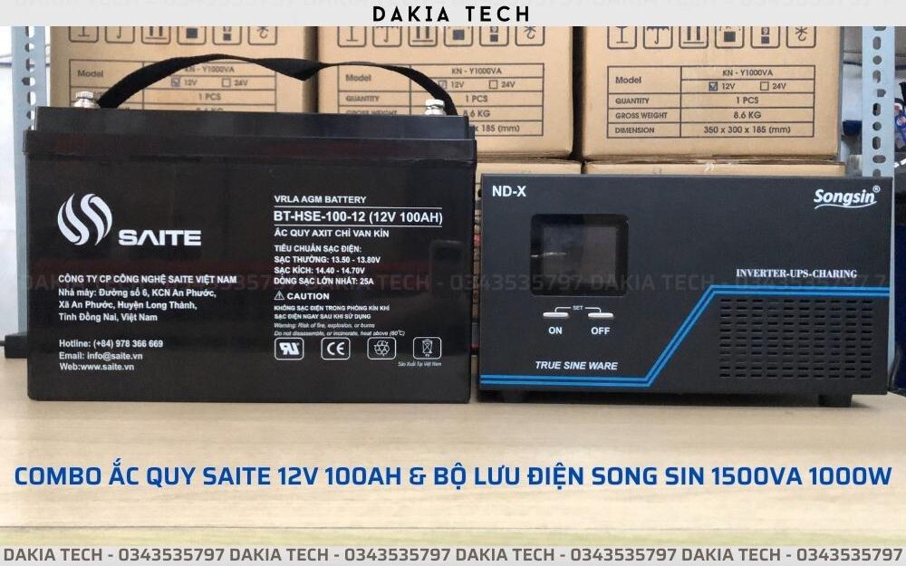 Combo UPS Songsin 1500VA và 1 Ắc quy Saite 12V 100Ah