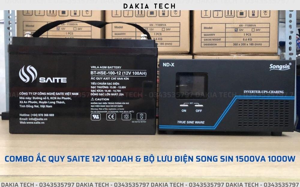 Combo UPS Songsin 1500VA và 1 Ắc quy Saite 12V 100Ah