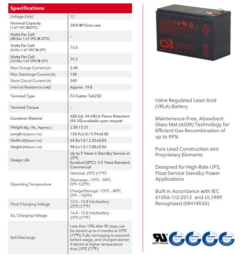 Ắc quy HR1234WF2 CSB (12V-9Ah)
