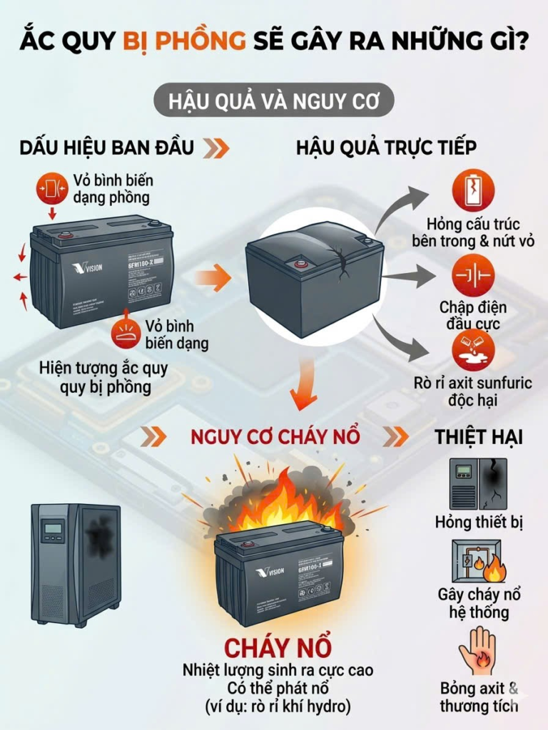 ẮC QUY PHỒNG CÓ NGUY HIỂM KHÔNG? 2 Hậu quả Ắc quy bị phồng