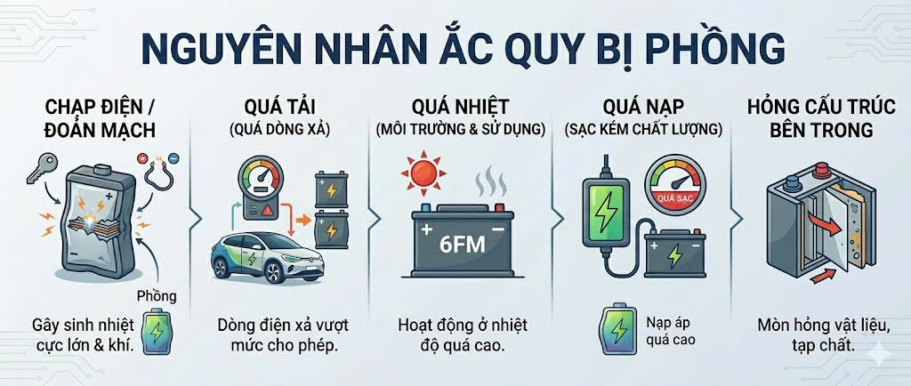 3 nguyên nhân phổ biến làm ắc quy bị phồng 2 Các nguyên nhân Ắc quy bị phồng