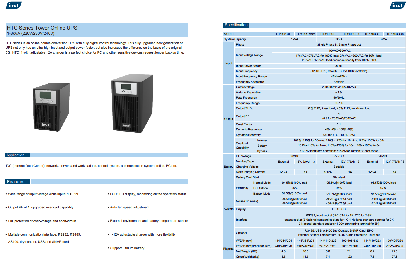 Bộ Lưu Điện UPS INVT HT1101CSX 1kVA 6 Bộ Lưu điện UPS INVT HT1101CSX 1kVA
